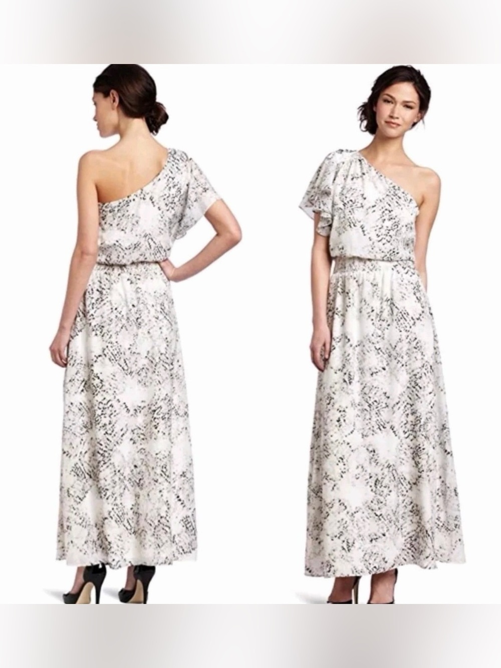 Jessica Simpson One-Shoulder Printed Maxi Dress in White and Black